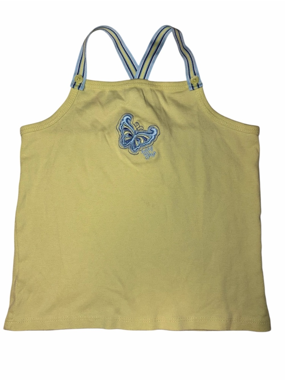 Vintage Y2K 04 Baby Gap Butter Yellow Tank Top Blue Butterfly Embroidery 3T